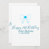 Blue bow happy 21st birthday name date girlstylish 招待状 (正面/裏面)
