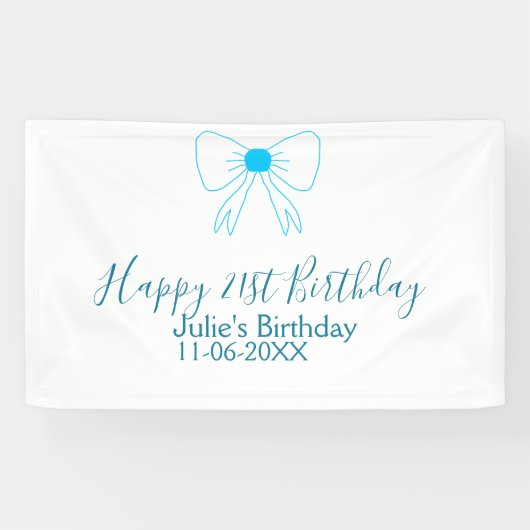 Blue bow happy 21st birthday name date girlstylish 横断幕 (横)