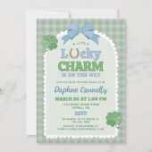 Blue Bow Horseshoe Lucky Charm Boy Baby Shower 招待状 (正面)