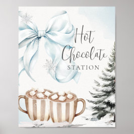 Blue Bow Hot Chocolate Sign Baby Shower ポスター