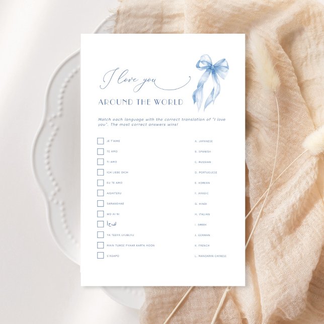 Blue Bow I Love You Around The World Bridal Shower (クリエイターアップロード済み)