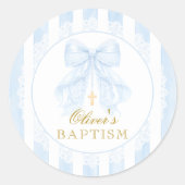 Blue Bow Lace Boy Baptism ラウンドシール (正面)
