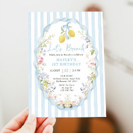 Blue bow lemon birthday Invitation 招待状