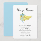 Blue Bow Let's Go Bananas Baby Shower 招待状 (正面/裏面)