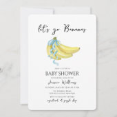 Blue Bow Let's Go Bananas Baby Shower 招待状 (正面)