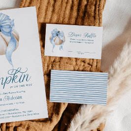 Blue Bow Little Pumpkin Baby Shower Diaper Raffle エンクロージャーカード