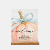 Blue Bow Little Pumpkin Baby Shower Welcome アクリルサイン (正面)