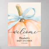 Blue Bow Little Pumpkin Baby Shower Welcome ポスター (正面)