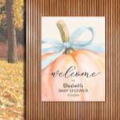 Blue Bow Little Pumpkin Baby Shower Welcome ポスター