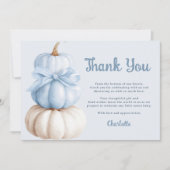 Blue Bow Little Pumpkin Boy Baby Shower サンキューカード (正面)