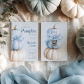 Blue Bow Little Pumpkin Boy Baby Shower QR Code  招待状
