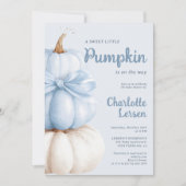 Blue Bow Little Pumpkin Boy Baby Shower QR Code 招待状 (正面)