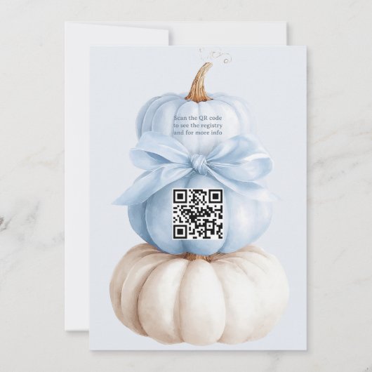 Blue Bow Little Pumpkin Boy Baby Shower QR Code  招待状 (裏面)