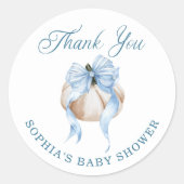 Blue Bow Little Pumpkin Boy Baby Shower Stickers ラウンドシール (正面)