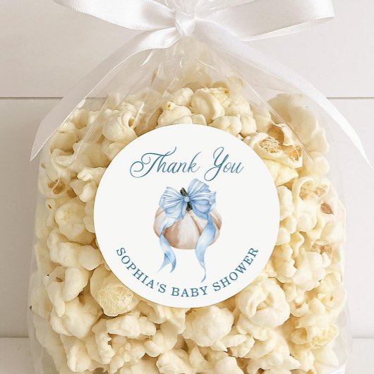 Blue Bow Little Pumpkin Boy Baby Shower Stickers ラウンドシール