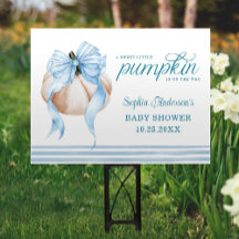 Blue Bow Little Pumpkin Boy Baby Shower Yard Sign