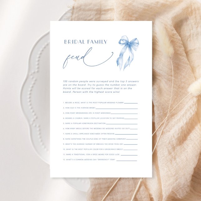 Blue Bow Minimal Bridal Shower Survey Says Game (クリエイターアップロード済み)