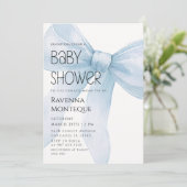Blue Bow Minimal Elegant Personalized Baby Shower 招待状 (スタンド正面)