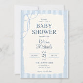 Blue Bow Minimalist Baby Shower Invitation ノートカード (正面)