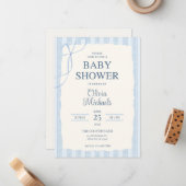 Blue Bow Minimalist Baby Shower Invitation ノートカード (正面/裏面インサイチュ)