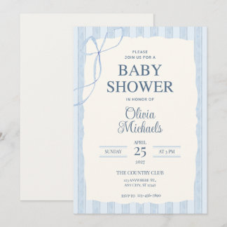 Blue Bow Minimalist Baby Shower Invitation ノートカード