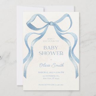 Blue Bow Minimalist Baby Shower Invitation ノートカード