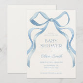 Blue Bow Minimalist Baby Shower Invitation ノートカード (正面/裏面)