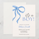 Blue Bow Minimalist Baby Shower Invitation ノートカード (正面/裏面)