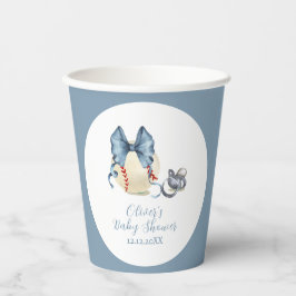 Blue Bow Pacifier Baseball Sport Baby Shower 紙コップ