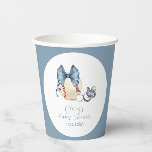 Blue Bow Pacifier Baseball Sport Baby Shower  紙コップ (正面)