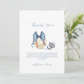 Blue Bow Pacifier Baseball Sport Boy Baby Shower  サンキューカード (スタンド正面)