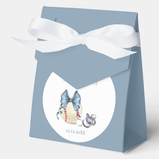 Blue Bow Pacifier Baseball Sport Boy Baby Shower フェイバーボックス (正面)