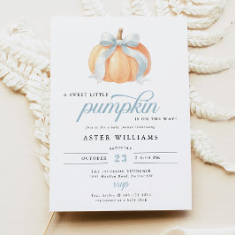 Blue Bow Pumpkin Baby Boy Shower 招待状