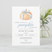 Blue Bow Pumpkin Baby Boy Shower 招待状 (スタンド正面)