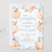 Blue Bow Pumpkin Baby Shower 招待状 (正面)