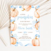 Blue Bow Pumpkin Baby Shower 招待状