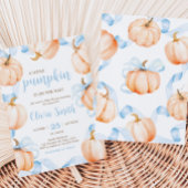 Blue Bow Pumpkin Baby Shower 招待状