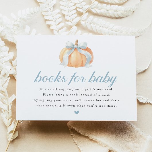 Blue Bow Pumpkin Baby Shower Books for Baby Card 招待状