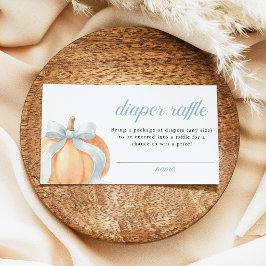 Blue Bow Pumpkin Baby Shower Diaper Raffle Ticket プレイスカード