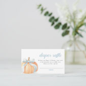 Blue Bow Pumpkin Baby Shower Diaper Raffle Ticket プレイスカード (スタンド正面)
