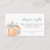 Blue Bow Pumpkin Baby Shower Diaper Raffle Ticket プレイスカード (正面)