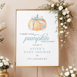 Blue Bow Pumpkin Baby Shower Welcome ポスター