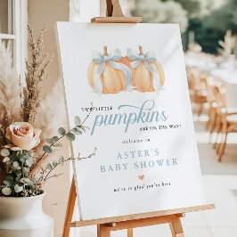 Blue Bow Pumpkin Twin Baby Shower Welcome Sign