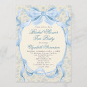 Blue Bow Regency Garden Tea Party Bridal Shower  招待状 (正面)