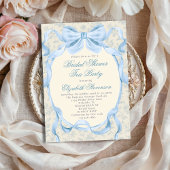 Blue Bow Regency Garden Tea Party Bridal Shower  招待状
