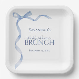 Blue Bow Ribbon Baby Shower ペーパープレート