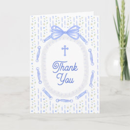Blue Bow Ribbon Frame Floral Religious Thank You カード