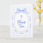 Blue Bow Ribbon Frame Floral Religious Thank You カード (黄色い花)
