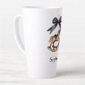 Blue Bow Rocking Horse Christmas カフェラテマグ (左アングル)