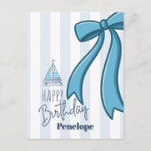Blue Bow Sailboat Birthday Postcard ポストカード (正面)